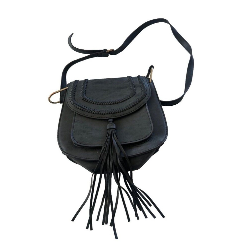 Franco Sarto Rex Tassel Saddle Purse Bag Grey Western Fringe Cowgirl